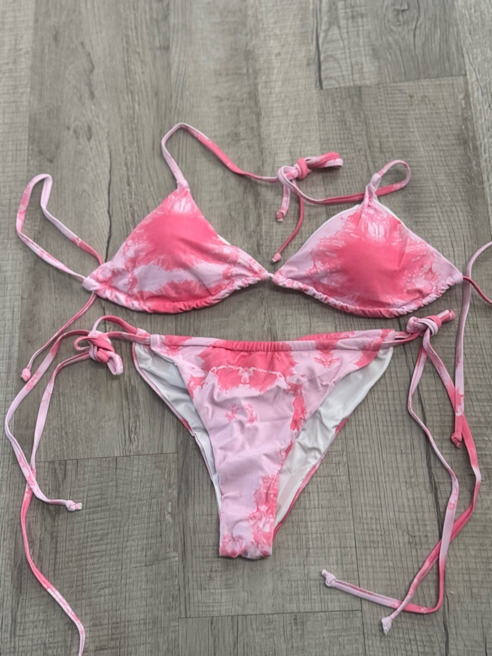 Tie-Dye Pink Adjustable String Bikini Set